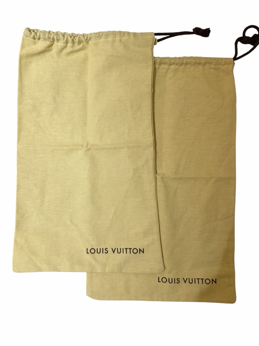 Authentic Louis Vuitton Shoe Dust Bags Pair Beige Drawstring Bags 9” x 15”